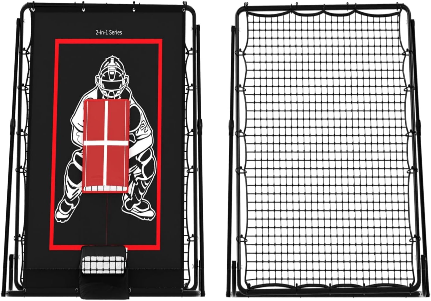 Baseball Pitching Net with Strike Zone, Adjustable Height&Tear-Resistant Training Equipment for Batting Pitching, 2-in-1 Portable Baseball Softball Pitching Net, Durable Rebound Net for Backyard