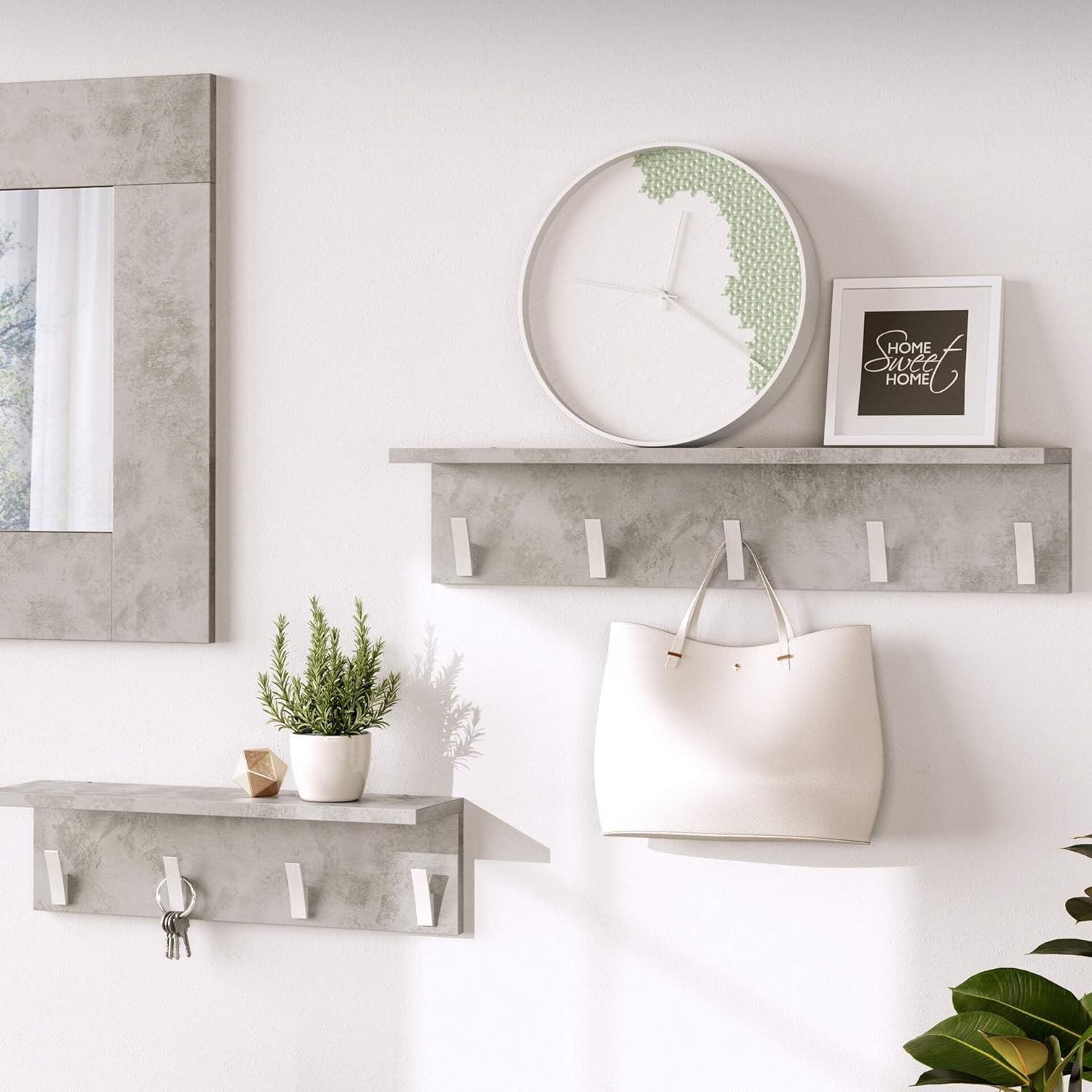 Mobili Fiver, Wall coat hanger, Rachele, 23.62 in, Matt White, Made In Italy