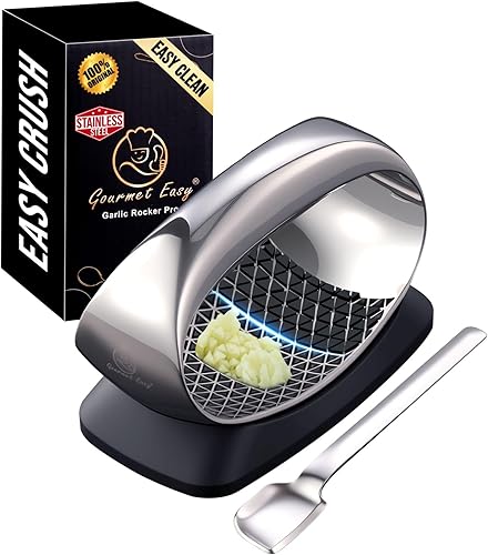 Miniatura 10 de Prensa de ajo Gourmet Easy de acero inoxidable, picador y cortador de ajo mini súper delgado 2 en 1, cortador de jengibre en cubos sin olor con