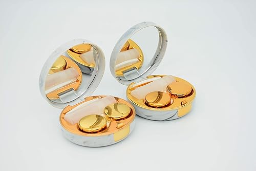 Miniatura 5 de Paquete de 2 fundas de lentes de contacto de mármol todo en uno contenedor de contacto de viaje Kit de almacenamiento de remojo (dorado)