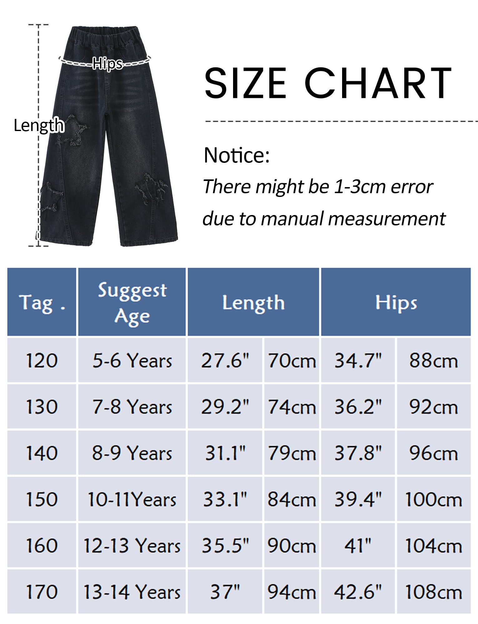 SEAUR Pantalones vaqueros para niña, pierna ancha, holgados, con cintura elástica Y2K, pantalones vaqueros con estampado de estrellas, para niños, 120-170 = (EU 110-164)