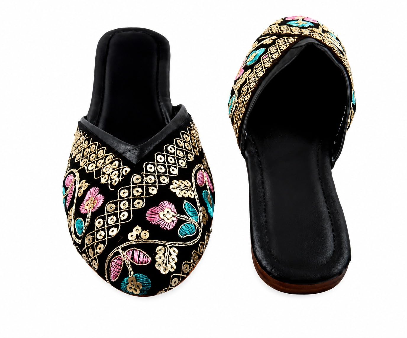 Women's Embroidered Mule Heels, Black Sequin Floral-image-20