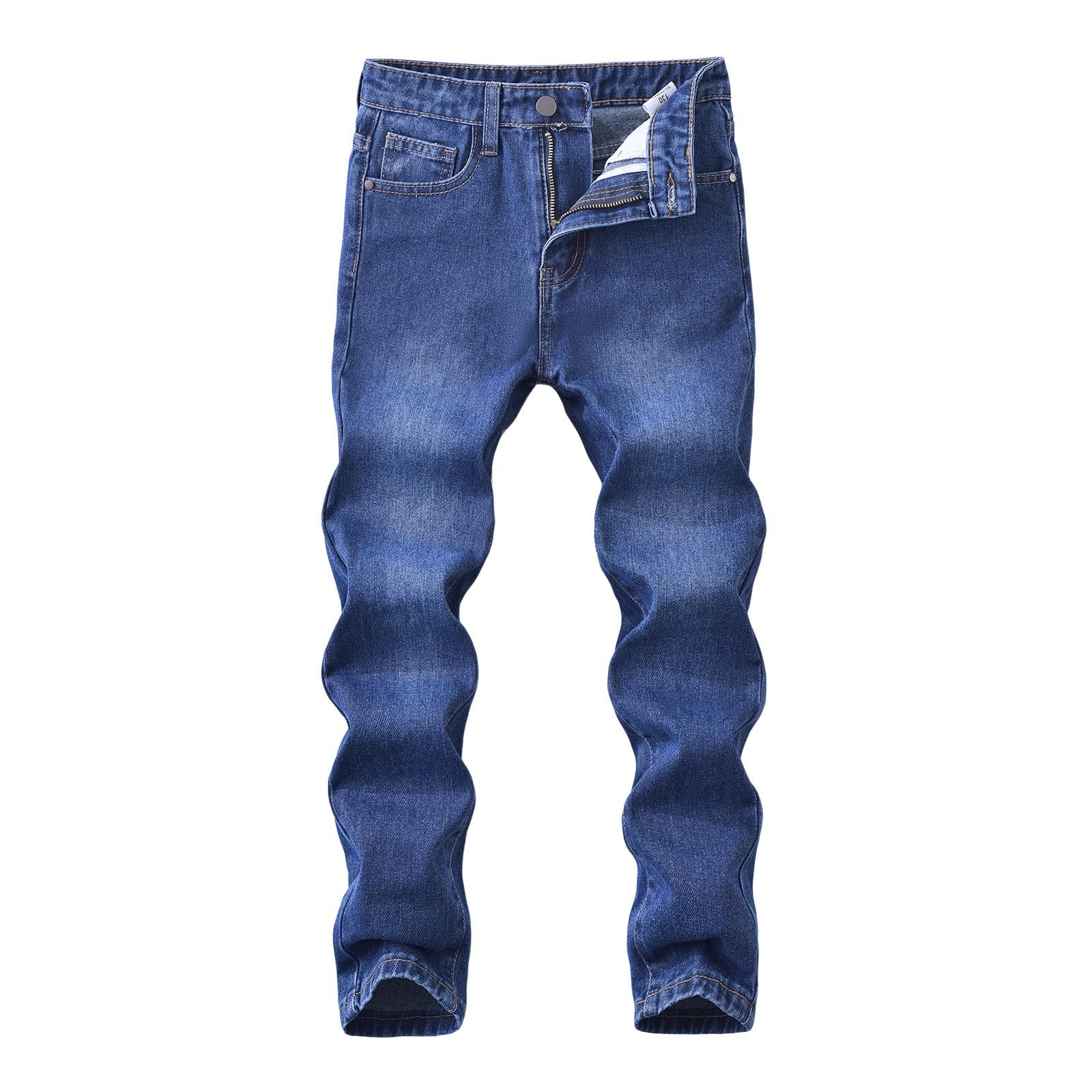 Generico Jeans Bambino 5-14 Anni Elasticizzati Regular Fit Pantaloni Jeans Denim Ragazzo Elastico Vita Comfort Pantaloni Lavoro Cargo Stretch Autunnali Scuola Streetwear con Tasconi