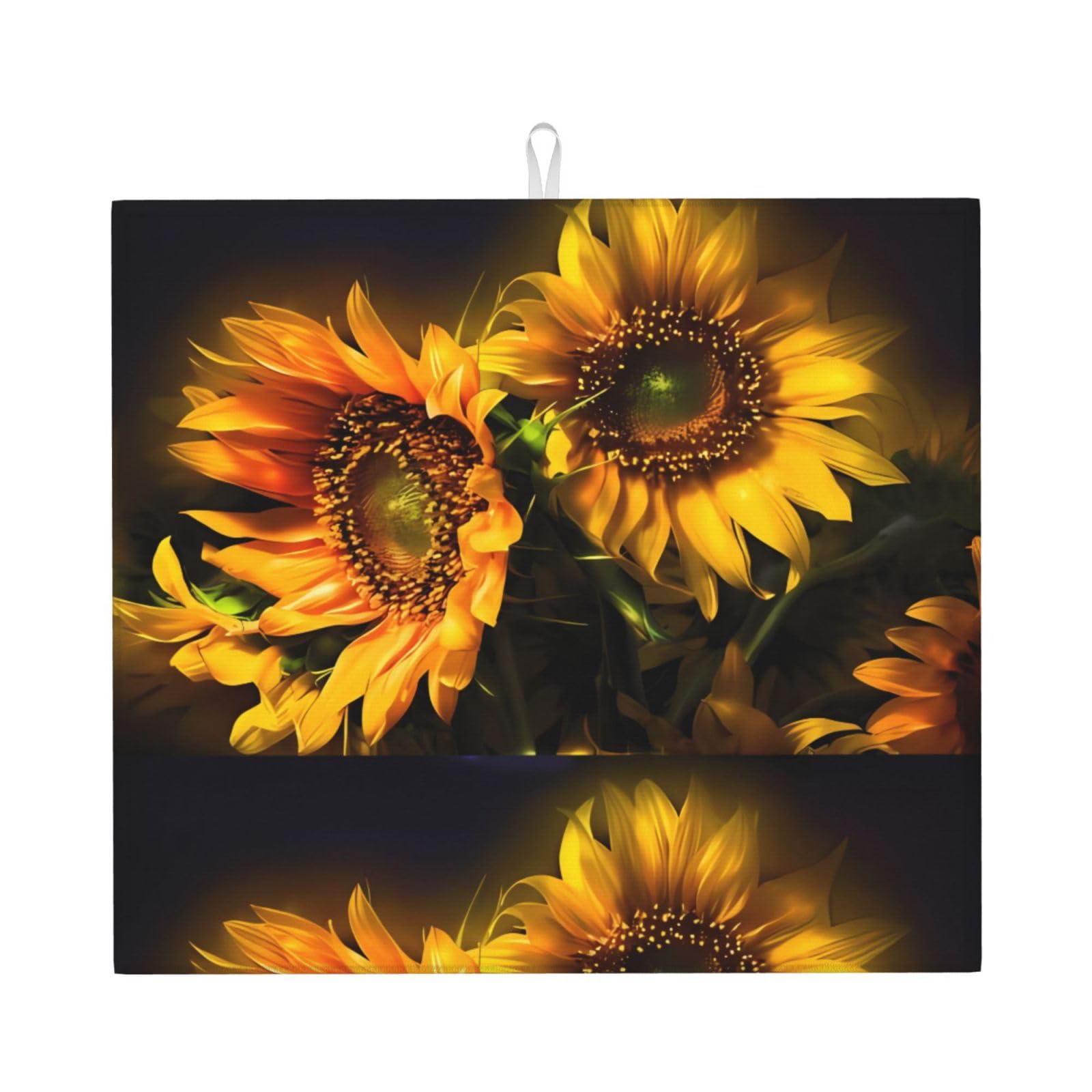 WHJSHOP Sunflowers Painting Prints Kitchen Drying Mat - Absorbent Dish Drying Throw with Vibrant Prints, Quick-Dry Countertop Layer for Dishes & Glassware - Non-Slip