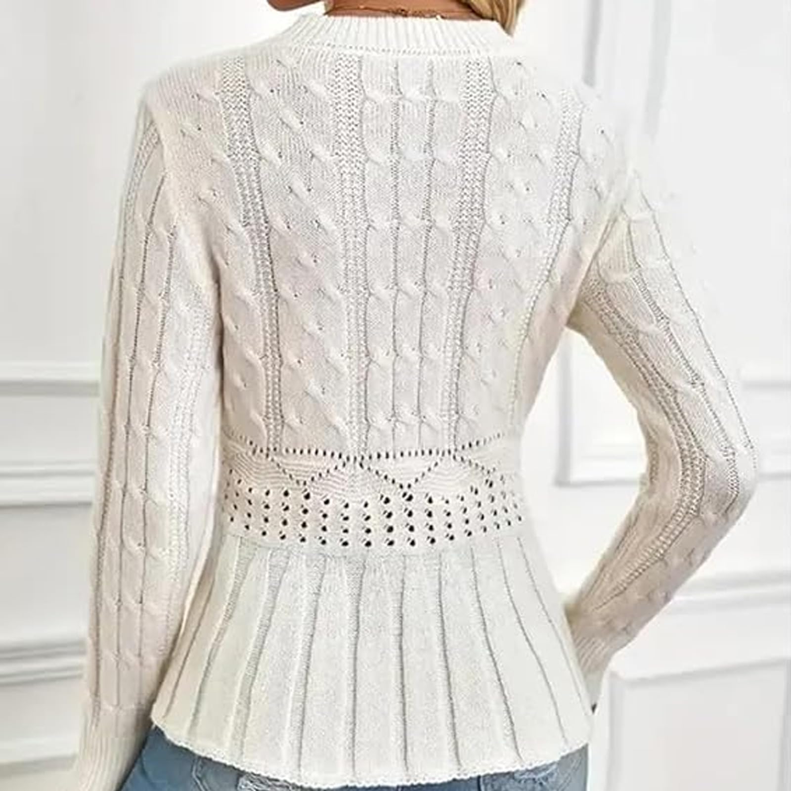 Maglione da donna in maglia grossa, girocollo, a maniche lunghe, alla moda, aderente, morbido, leggero, per autunno e inverno
