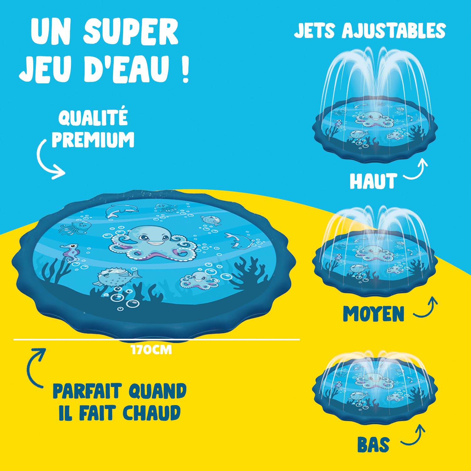 Super Splash® | Jeu d'eau pour Enfants | Tapis avec Jets d'eau 200 cm | Tapis Exterieur Enfant | Installation Facile | Arrosage Automatique | Jeux Famille Plein Air Fun & Ludique | OriginalCorner®