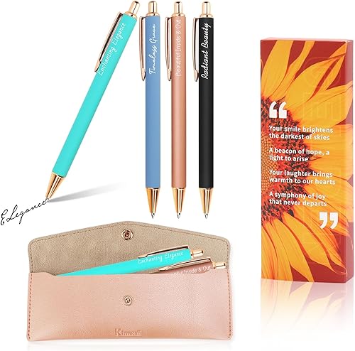 Miniatura 1 de Bolígrafo de tinta negra para mujer, bolígrafo de gel de punta de 0.039 pulgadas, juego de 4 bolígrafos de metal elegante, bonitos bolígrafos de