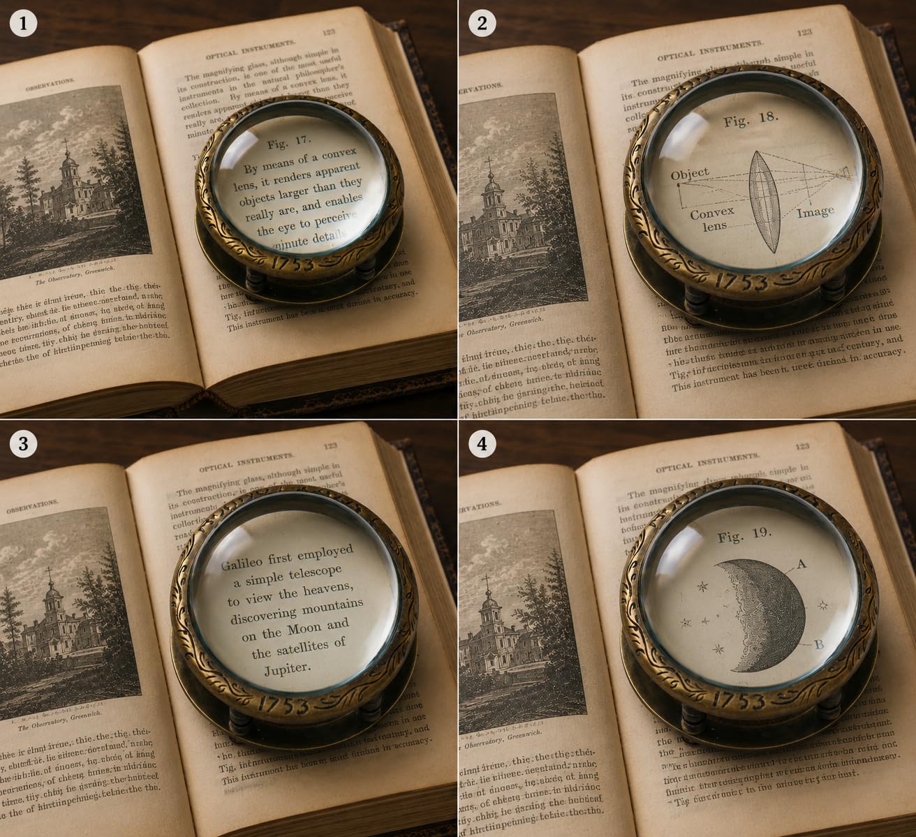 J.Scott London Leselupe für den Schreibtisch, Vintage-Stil, Antik-Stil, mit Gravur, Leselupe zum Lesen von Büchern, traditionelles Messing