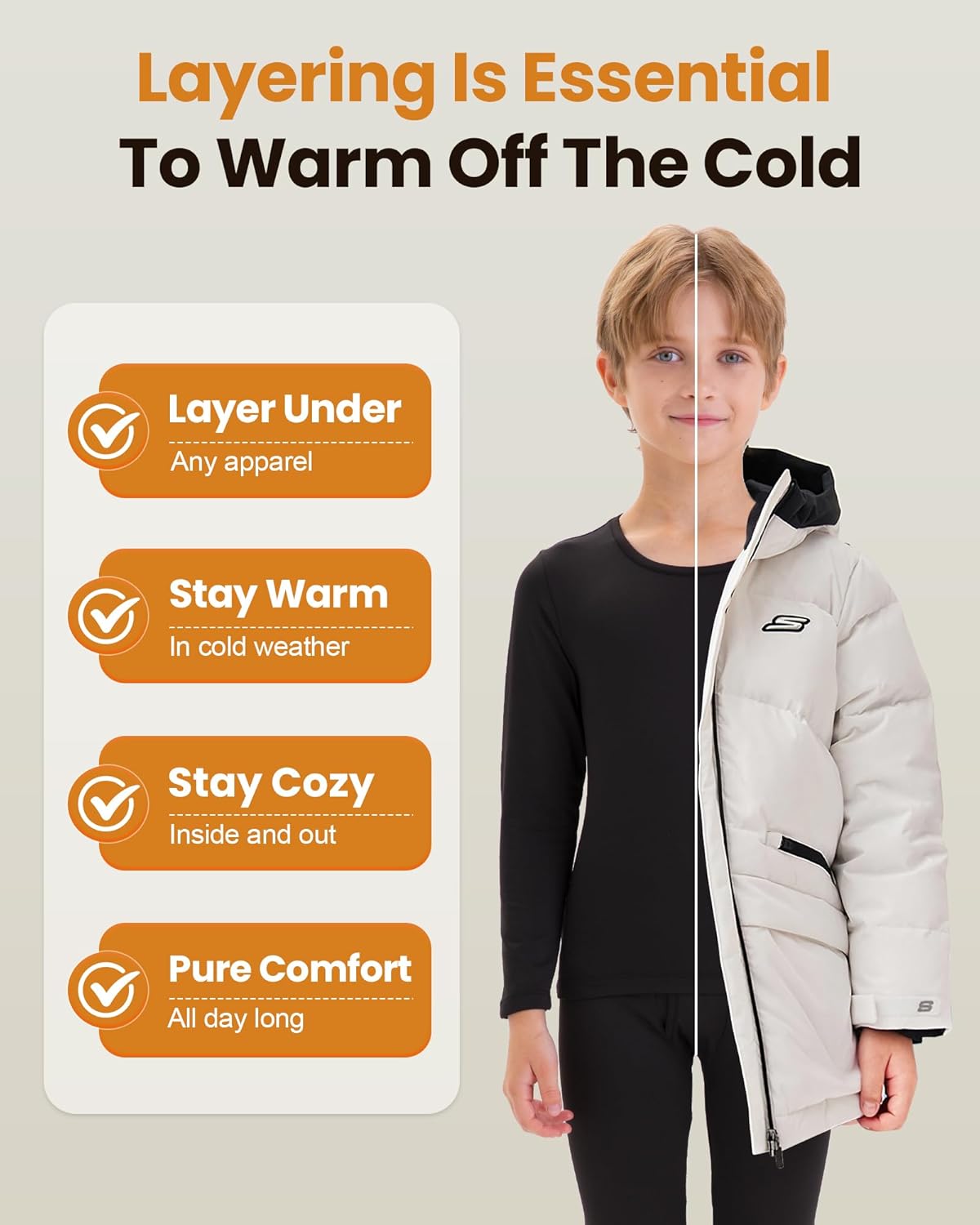 Thermal Underwear for Kids Long Johns, Boys Thermal Underwear Set for Skiing, Base Layer Long Underwear Boy Winter - Image 3