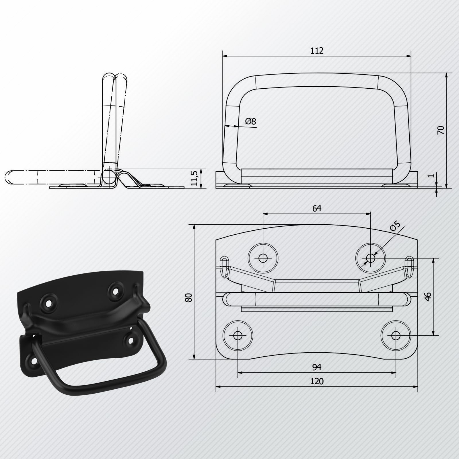 Maniglie Per Scatole SOTECH 120x80mm - Acciaio Nero Pieghevole, Con Viti Incluse - Foto 9