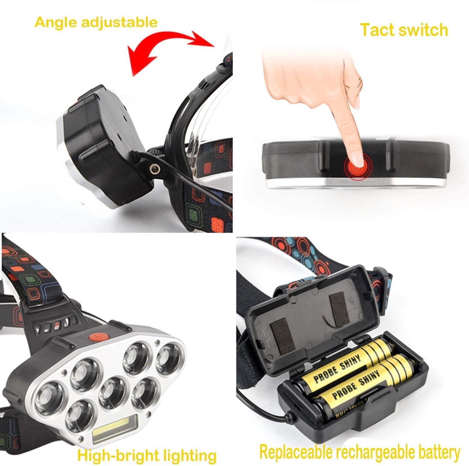 PANKERS Faro recargable, 8 LED (7LED + COB) 5 Modos Recargables Afile Flash Linterna Luces for acampar, Senderismo, Aire libre