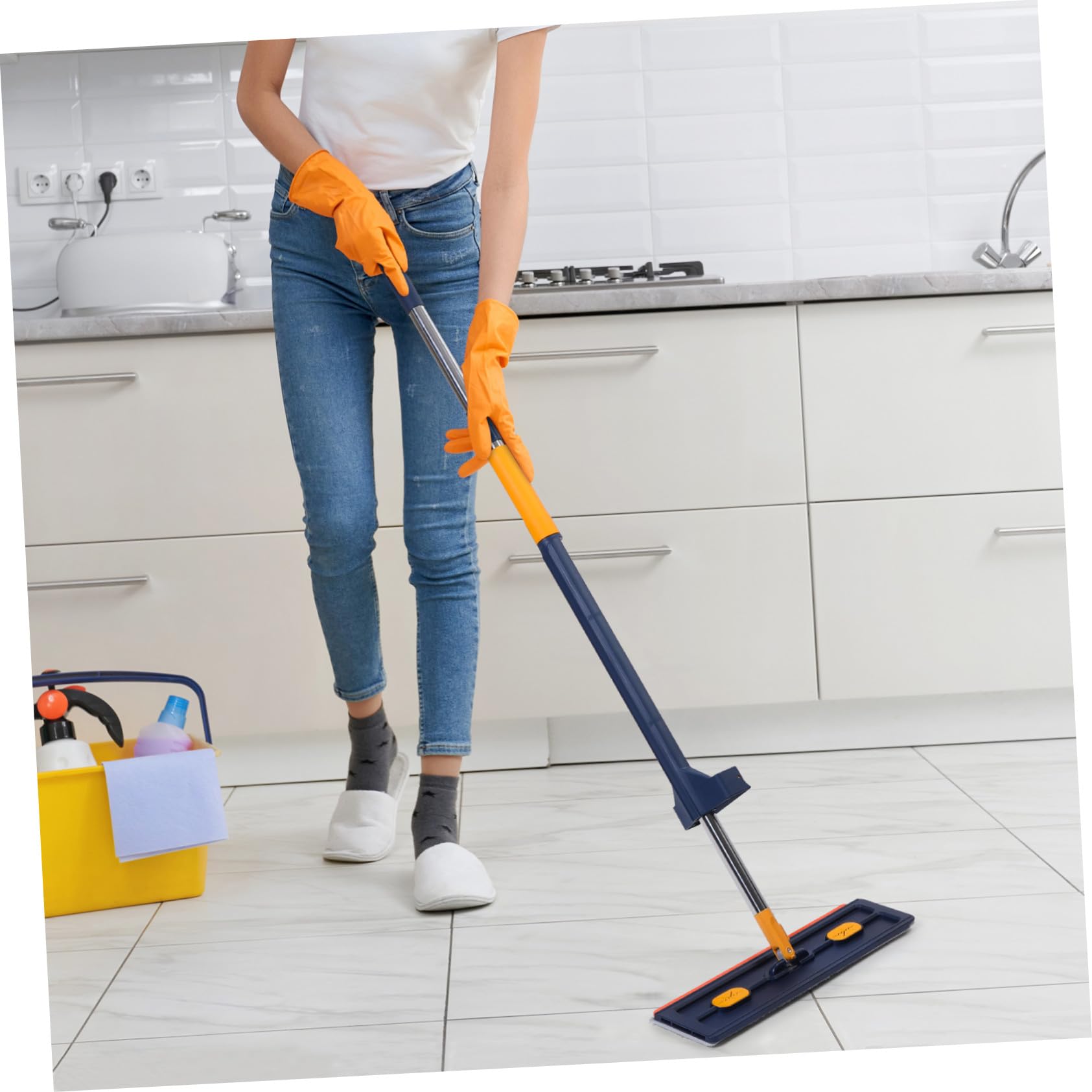 Trapeador Plano Grande 6 Almohadillas de Microfibra, Fregona Multifuncional sin Lavado, Material Absorbente Azul para Limpieza de Suelos y Baños, Fácil de Usar para Hogar