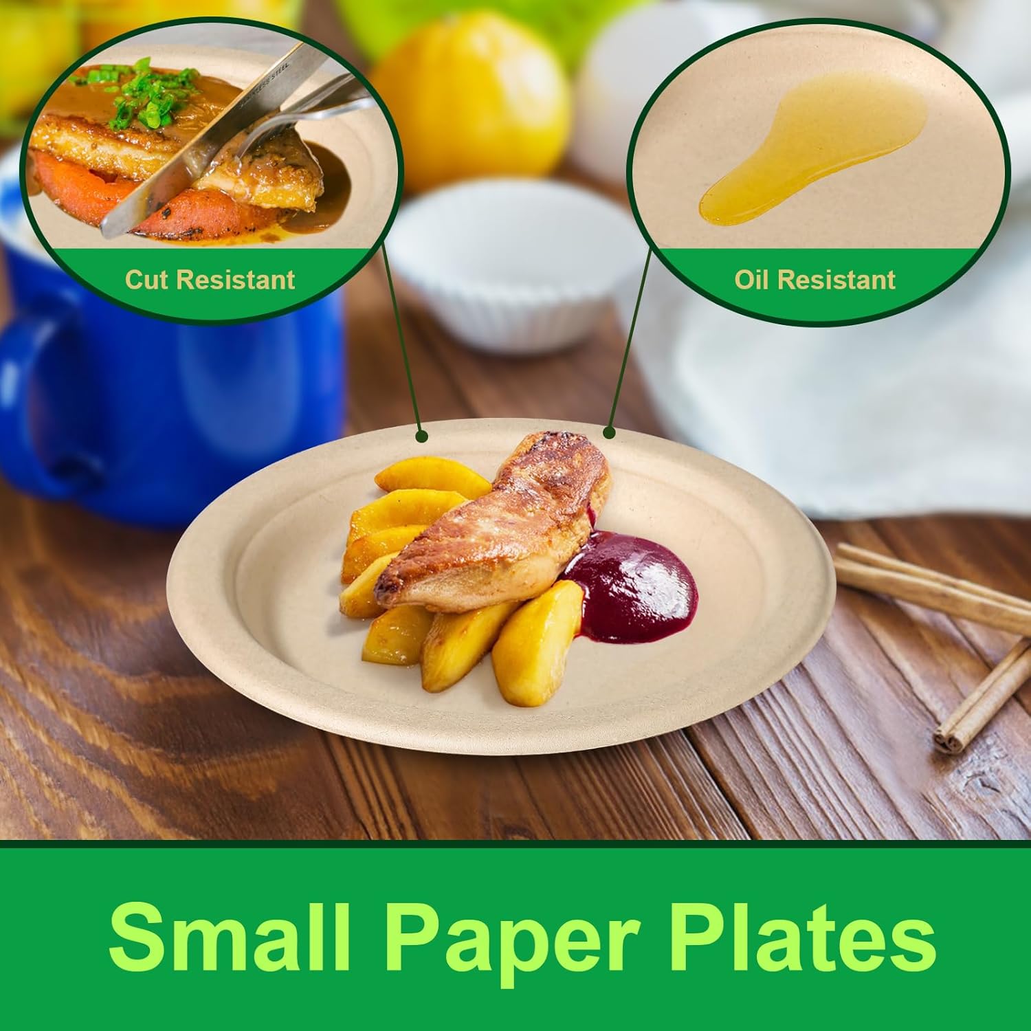 Small Paper Plates 7 inch, 300 Pack Disposable Paper Plates Bulk, 100% Compostable Dessert Plates, Biodegradable Recycled Paper Plates, Brown