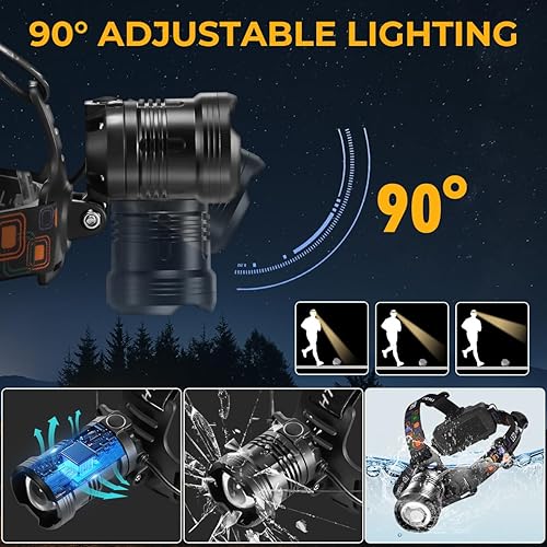 Miniatura 4 de Paquete de 2 faros recargables, lámpara de cabeza súper brillante, foco LED ajustable, luces de cabeza de ángulo de 90 para frente, faros de 4