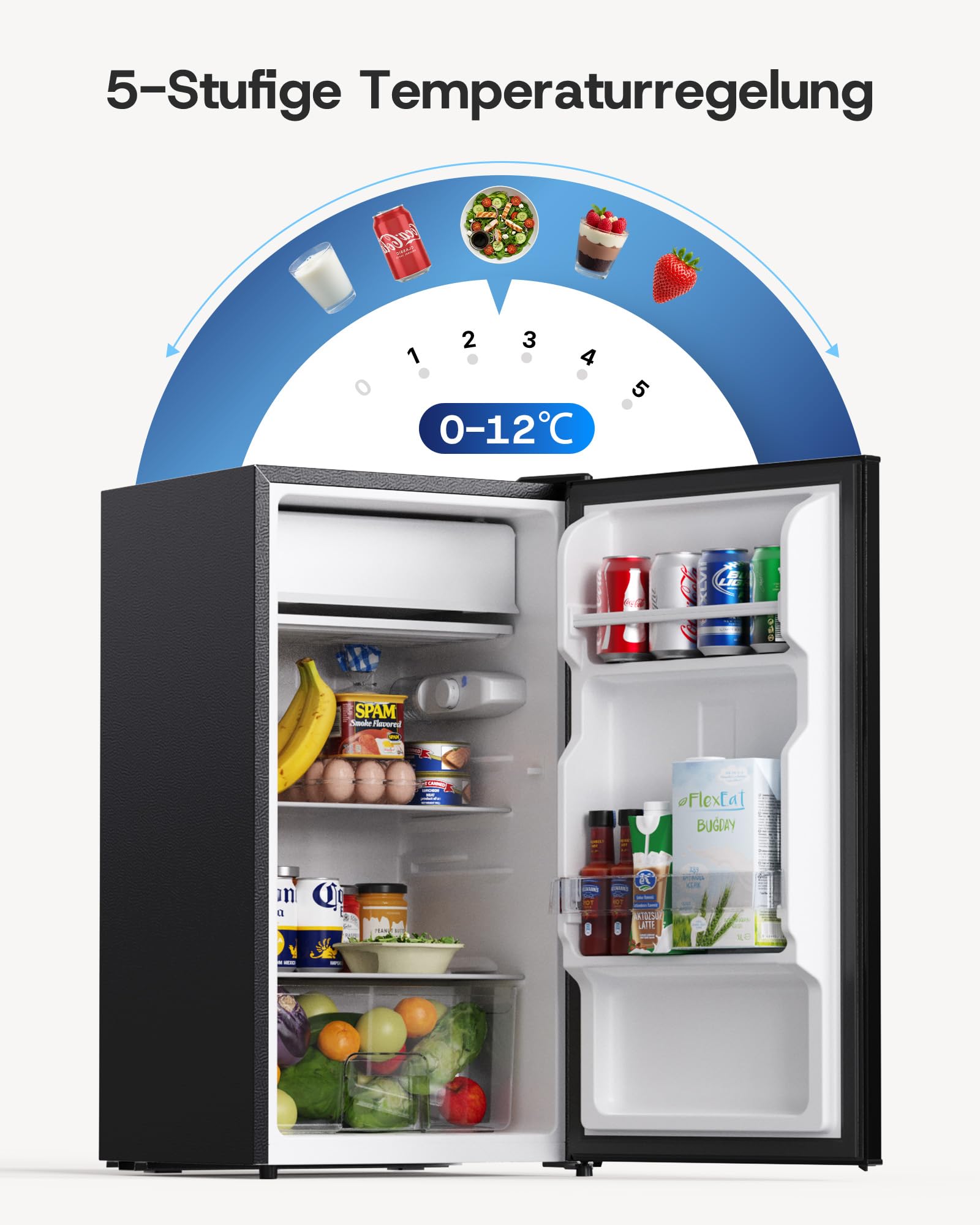 Upstreman CR85 Kühlschrank 85L Ohne Gefrierfach 0-12°C 5-stufige Temperaturregelung LED-Beleuchtung 39 dB Leise Energiesparend