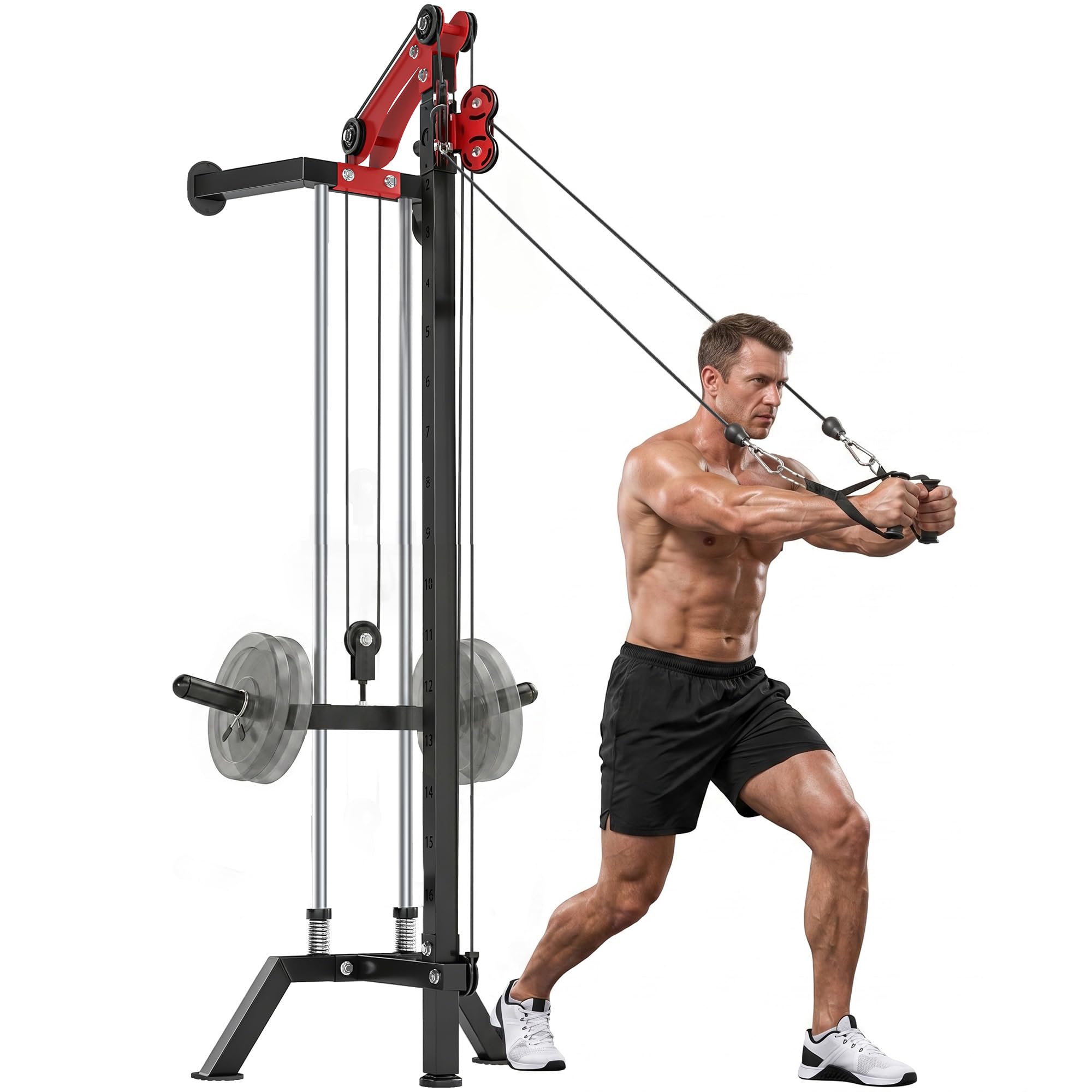 SPORTNOW Latzugstation 16-Fach Verstellbar zur Wandmontage Latzugturm inkl. Latzugstange Griffstange Seilzug Latzugmaschine bis 120kg Fitnessstation Kabelzugstation Latzug-Station Kraftstation