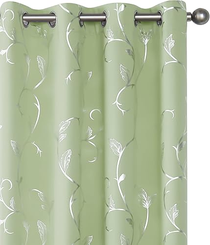 Miniatura 63 de BUHUA Cortinas opacas con estampado de flores, cortinas de ventana con aislamiento térmico, patrón de vid elegante en plata para habitación de bebé,