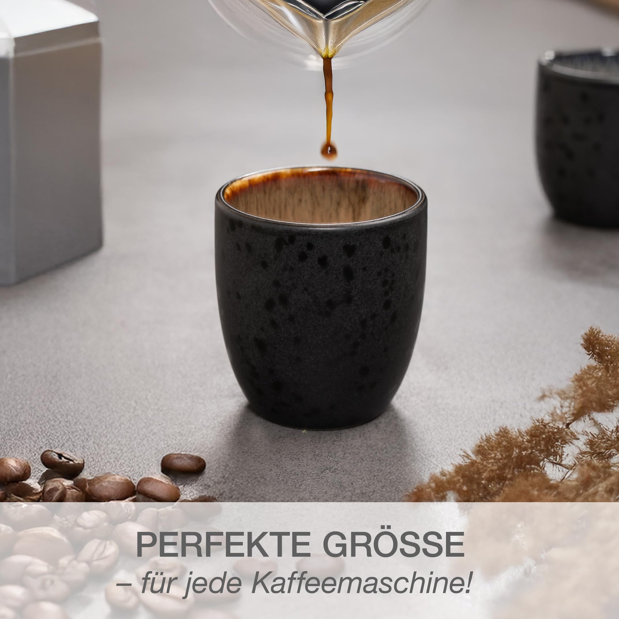 Moritz & Moritz SOLID Espressobecher 4er Pack - Steingut Espresso Tassen 70 ml im Set - Reaktives Design mit farbigen Innenseiten - Robuste kleine Kaffeebecher - Leicht stapelbar & pflegeleicht