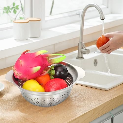 Miniatura 8 de Homoyoyo Stainless Steel Colander with Dense Drainage Multi-use Kitchen Strainer Bowl for Washing Vegetables Fruits and Draining and Self-draining