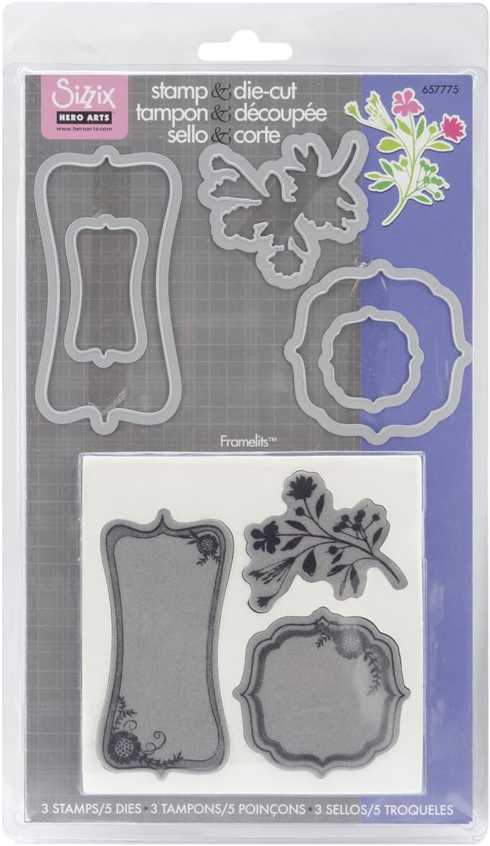 Sizzix Framelits Die Set 5PK with Stamps - Frames with Sprigs by Hero Arts