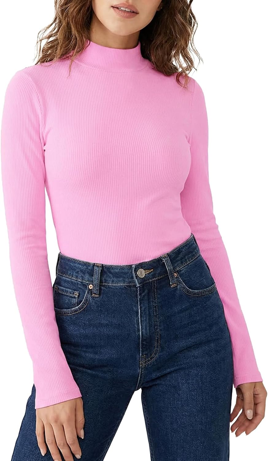 Zengjo Womens Mock Neck Long Sleeve Tops Ribbed Thermal Baselayer Shirt Stretch