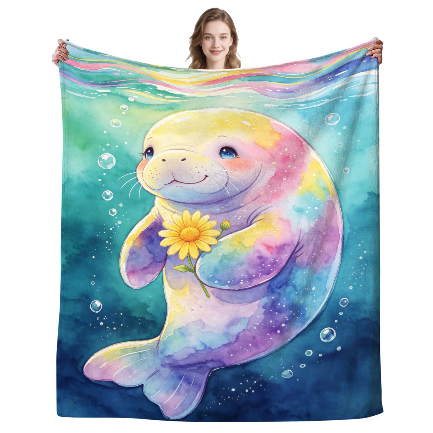 Magazasi Cute Seal Blanket Colorful Ocean Seal Sunflower Flannel Blankets Seals Lover Warm Soft Blankets Gifts for Adults Men Women 50"X40"INCH