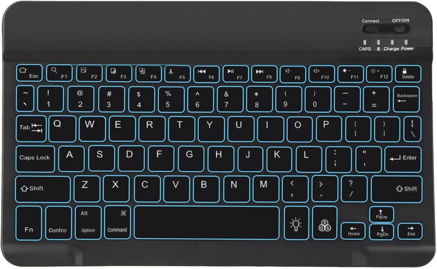 Bluetooth Keyboard Ultra-Slim Quiet Rechargeable Wireless Keyboard 7-Color Backlit UK Layout Portable for Travel Compatible with iPad Tablets Other iOS Android Windows Devices Black