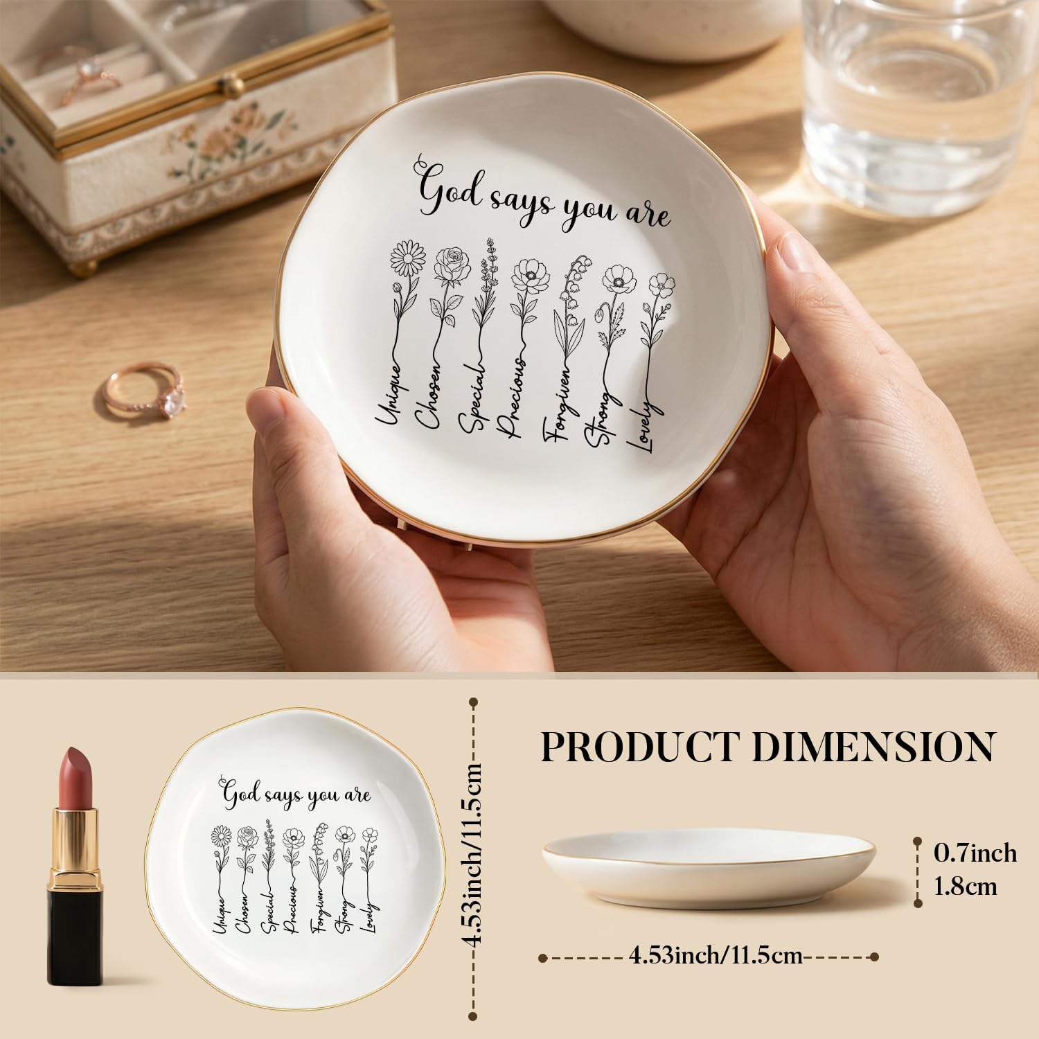 Christian Bible Verse Jewelry Dish Trinket Tray,Ceramic Jewelry Tray image 4