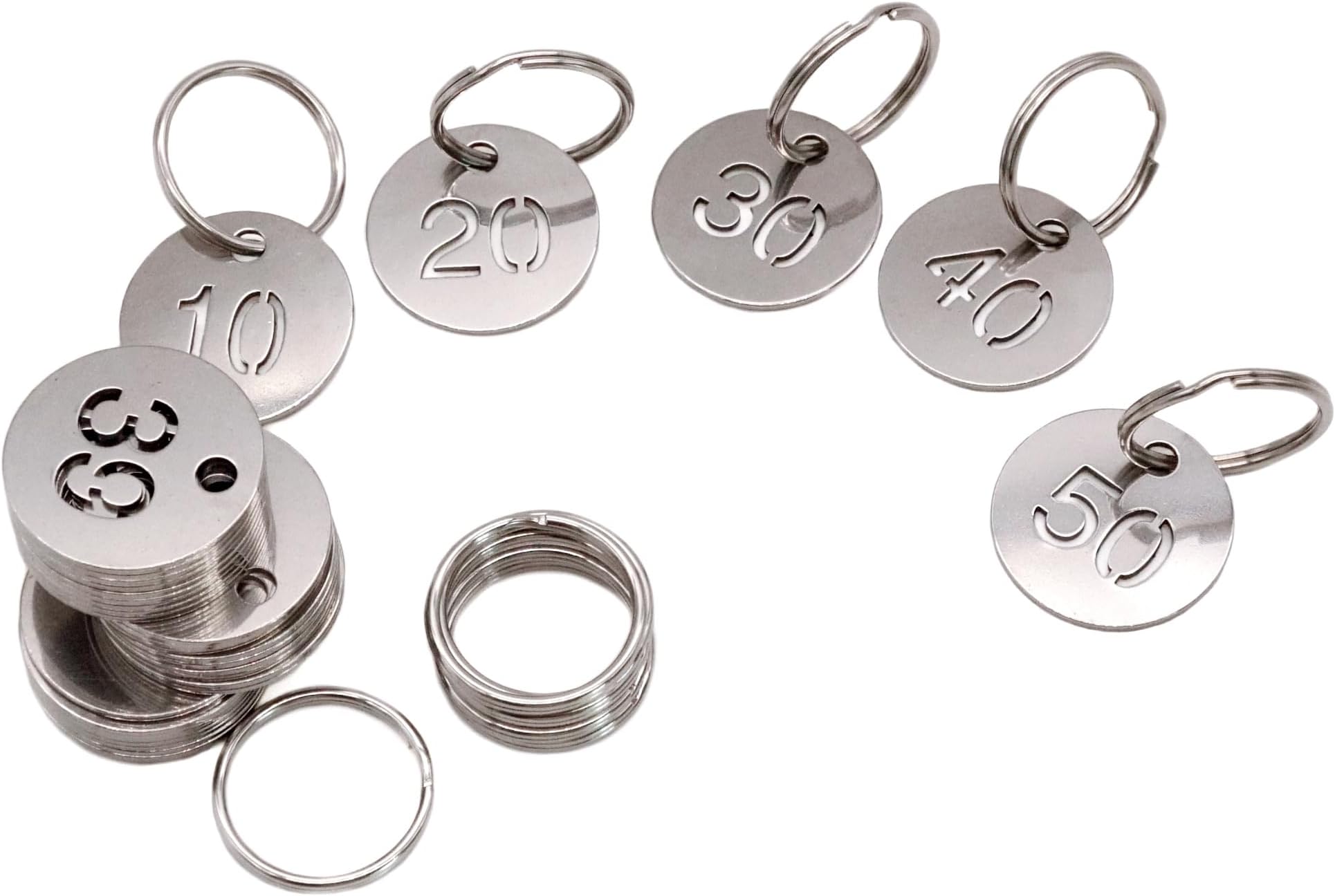 Numbered Tags with Key Ring Stainless Steel Circle Tags for Lockers, Dorms - Numbers 1 to 100