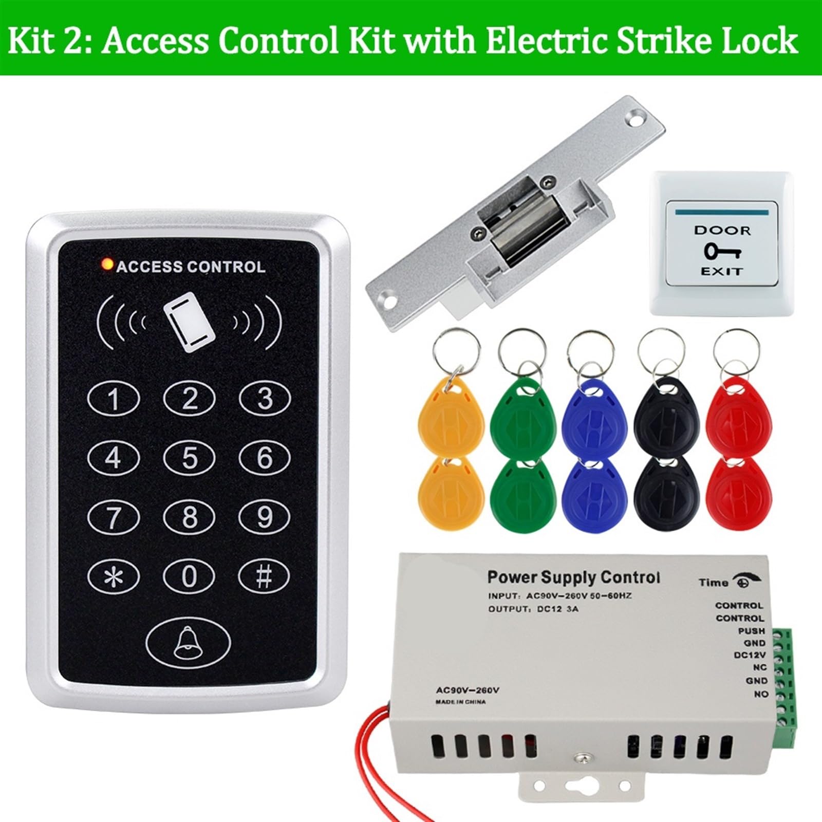 Zutrittskontrolle, Home Access Control System Kits Set RFID Tastatur 125 KHz Access Controller 1000 Benutzer 180 KG Elektrische Magnetische Schloss Strike Schlösser(Kit2 Strike Lock)