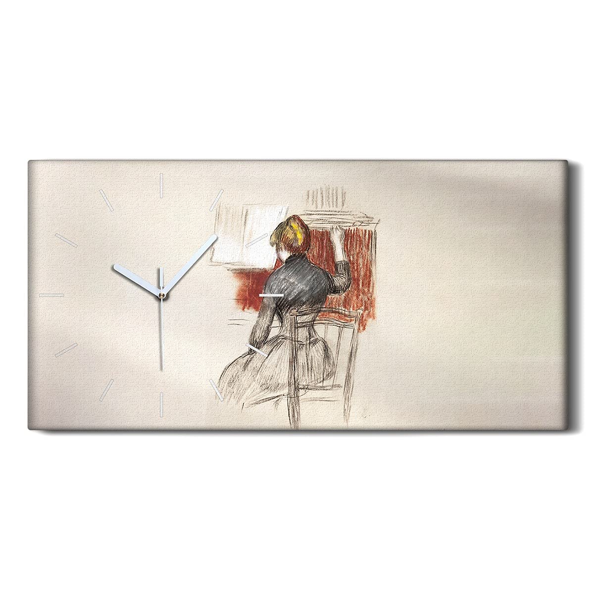 Horloge sur Toile Art Moderne Salon Tableau Silencieux Musiciens Femmes Piano 60x30