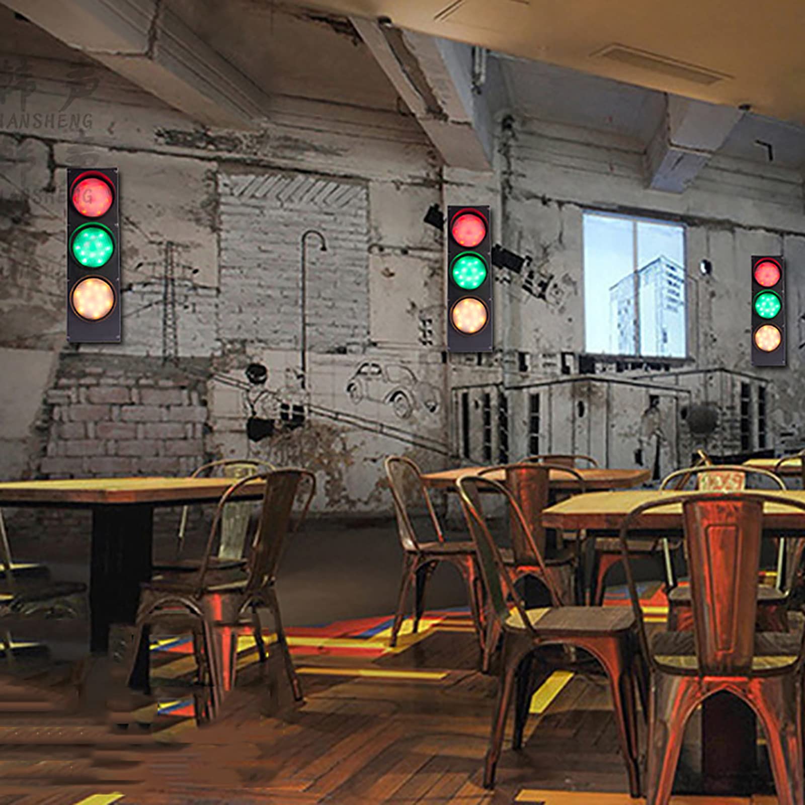 Semaforo a LED per decorazioni da parete da 2 pezzi con telecomando, indicatore luminoso per lampada da parete industriale retrò, per decorazione di avvertimento di negozi di club