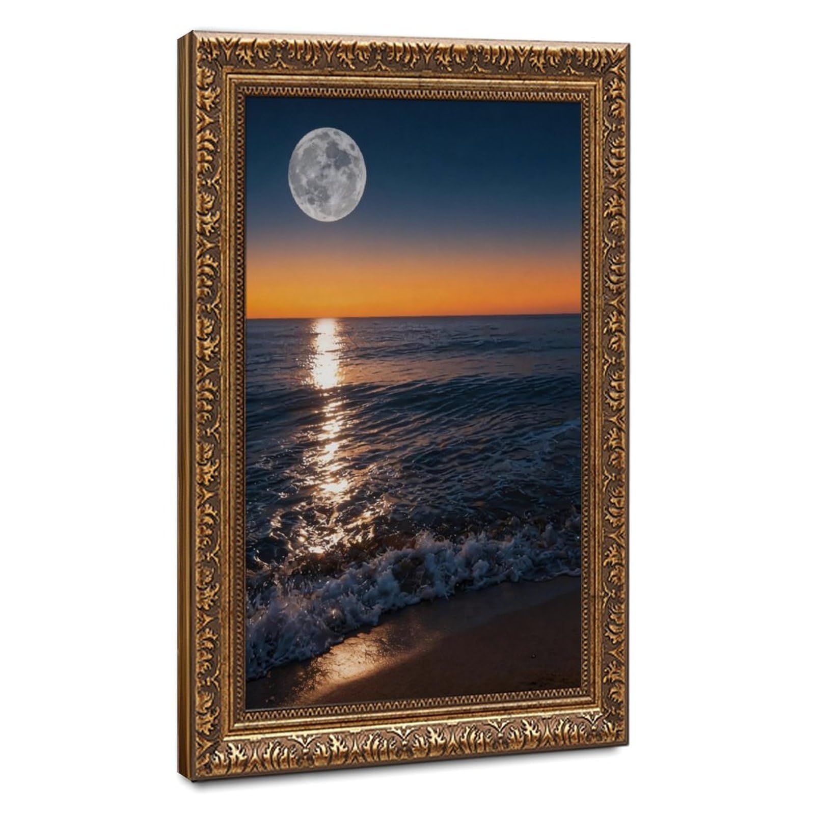 Bareronor Night Ocean And Moon Canvas Poster Bedroom Decor Landscape Office Room Decor Gift 24" L X 36" W