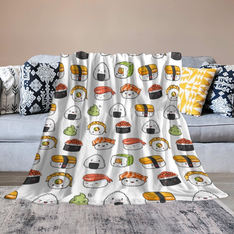 Cartoon Kawaii Sushi Super Soft Cozy Throw Blanket, Lightweight Fuzzy Comfy Flannel Blanket Warm Plush Throw Blankets for Couch, Sofa, Bed Travel and Camping Blanket Gifts 50"x40" - Image 2