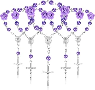 30 Pieces Purple Rosary Baptism Favor Glass Rosary Beads Favors Catholic Purple Pearl Beads for Baptism Christening Communion Weddings Party Favors