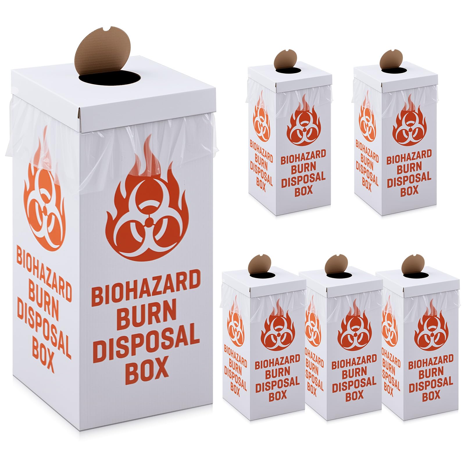 Feifeiya Paquete de 6 contenedores de eliminación de riesgos biológicos de laboratorio que se queman con bolsas de forro y tapas, modelo de suelo, caja de contenedores de residuos de riesgo biológico