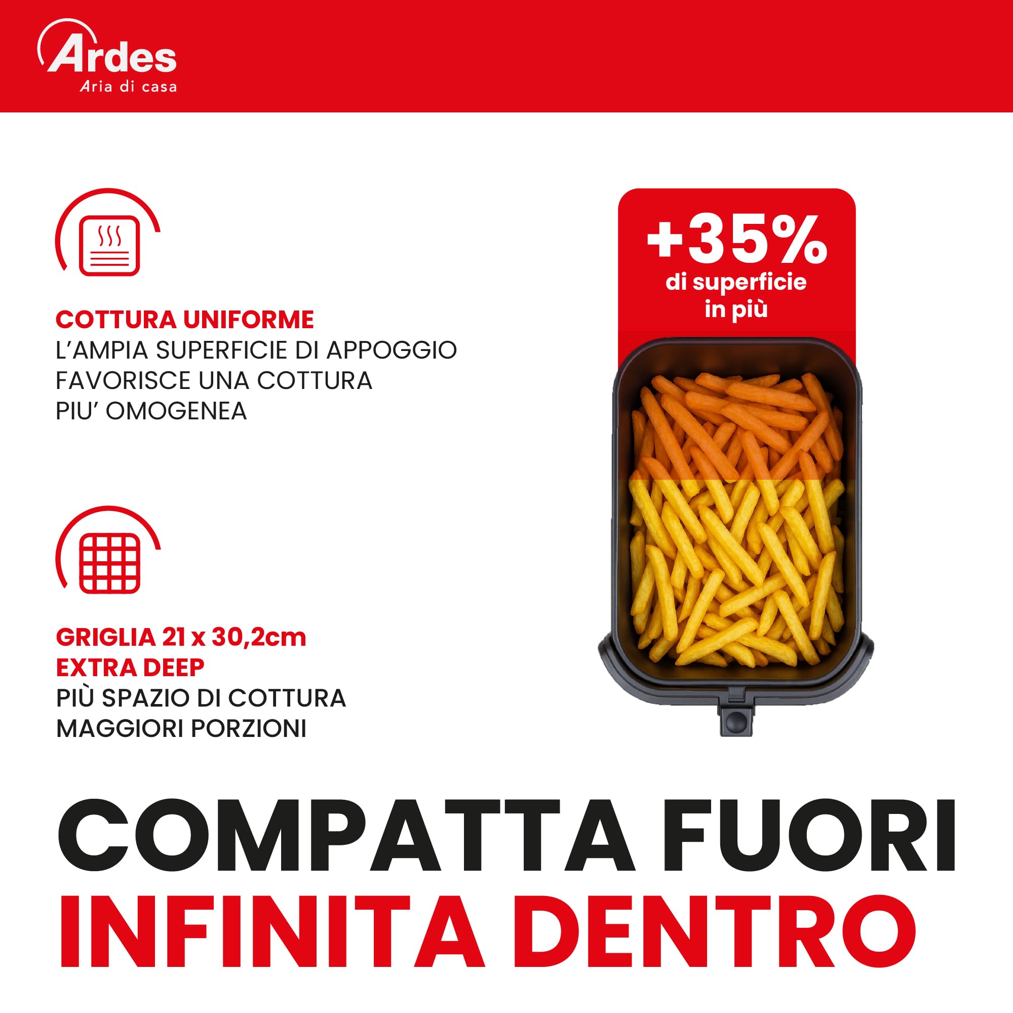 ARDES - ARFRYA08LV frytkownica na powietrze, 8 litrów, bardzo głęboka frytkownica INFINITY - technologia Rapid Air Fryer, wyświetlacz dotykowy, okno i światło wewnętrzne