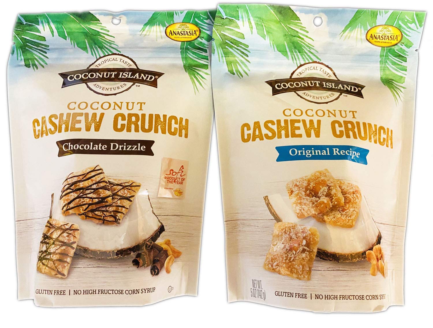 Anastasia Coconut Cashew Crunch 5 Oz Pack Of 2! 2 Flavors Chocolate Drizzle and
