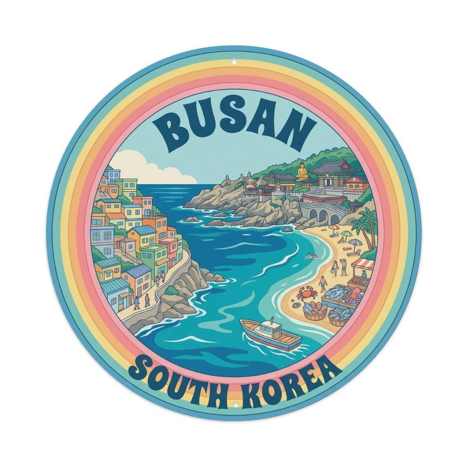 Vintage Travel Busan South Korea Temple Metal Tin Sign