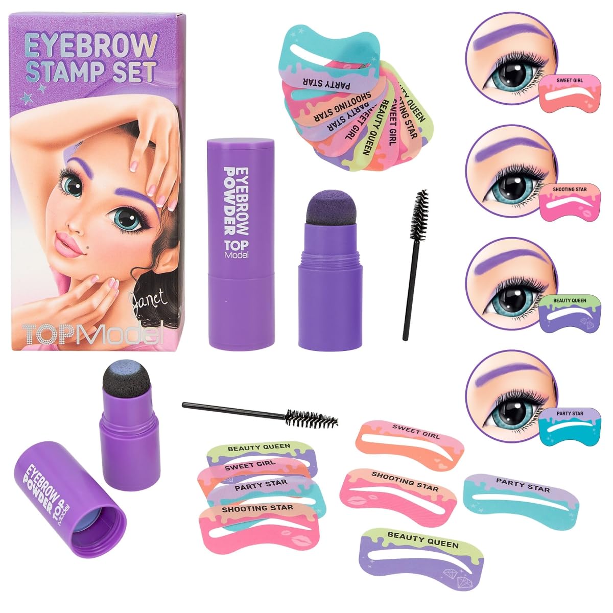 DepescheTOPModel Beauty & Me Eyebrow Stamp Set – Includes 4 Stencils, Eyebrow Powder, Stamp & Brush – Perfect Shape Brow Kit For Girls