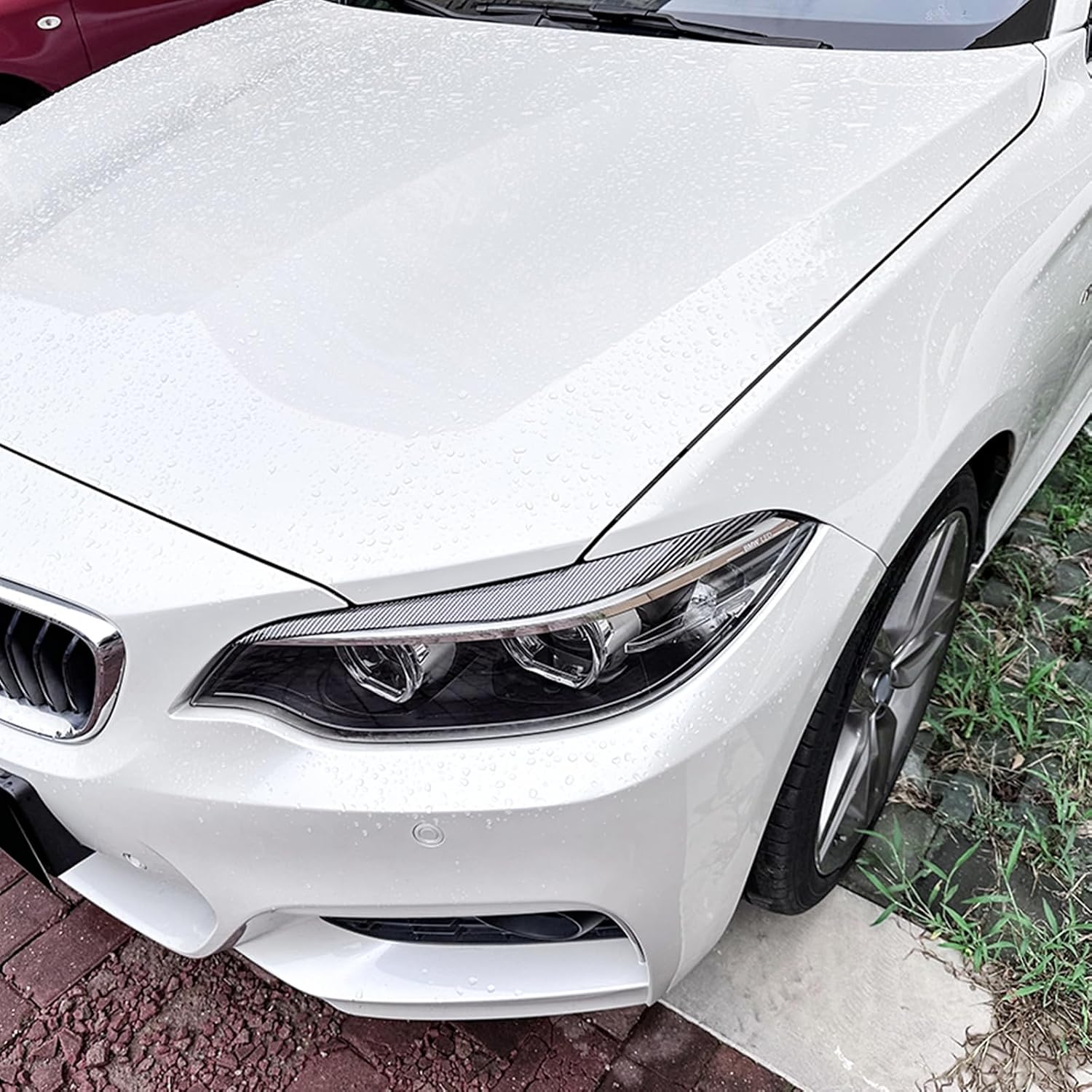 Headlight Eyelid Cover Trim For BMW 2 Series F22 F23 M Sport 2014-2021 Carbon Fiber Look Gloss Black