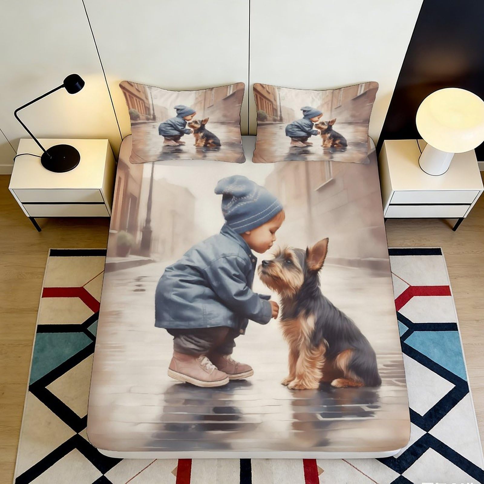 Uxinyoume Boys Style-4 3D Printed And Dog Fitted Sheet Microfiber Anti-Slip Bed Cover For Bedroom Guest Room Easy Care Decor 90X200x25cm