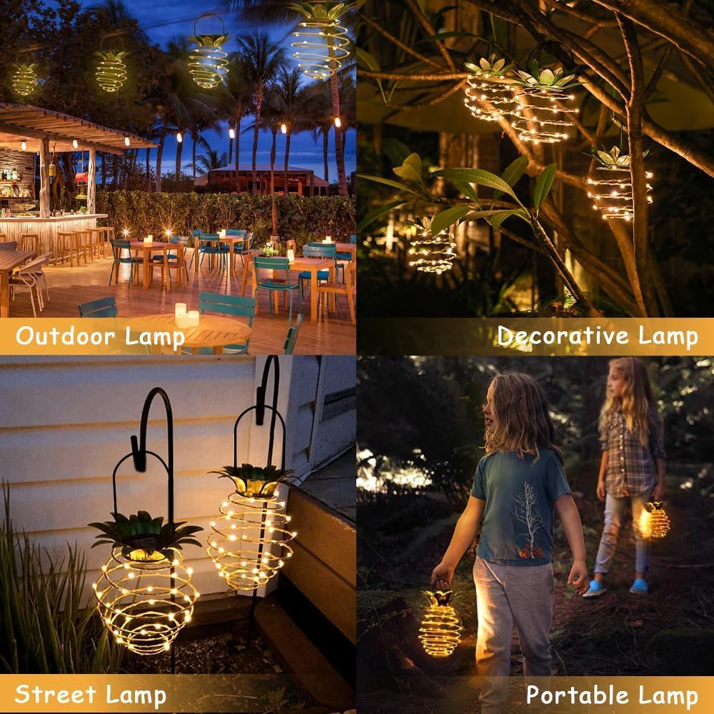 4 Pack Outdoor Solar Hanging Lantern Lights - 60LED Waterproof Solar Pineapple Light Outdoor for Garden,Yard Porch Lawn Backyard Landscape Pathway Patio Outside Gardening