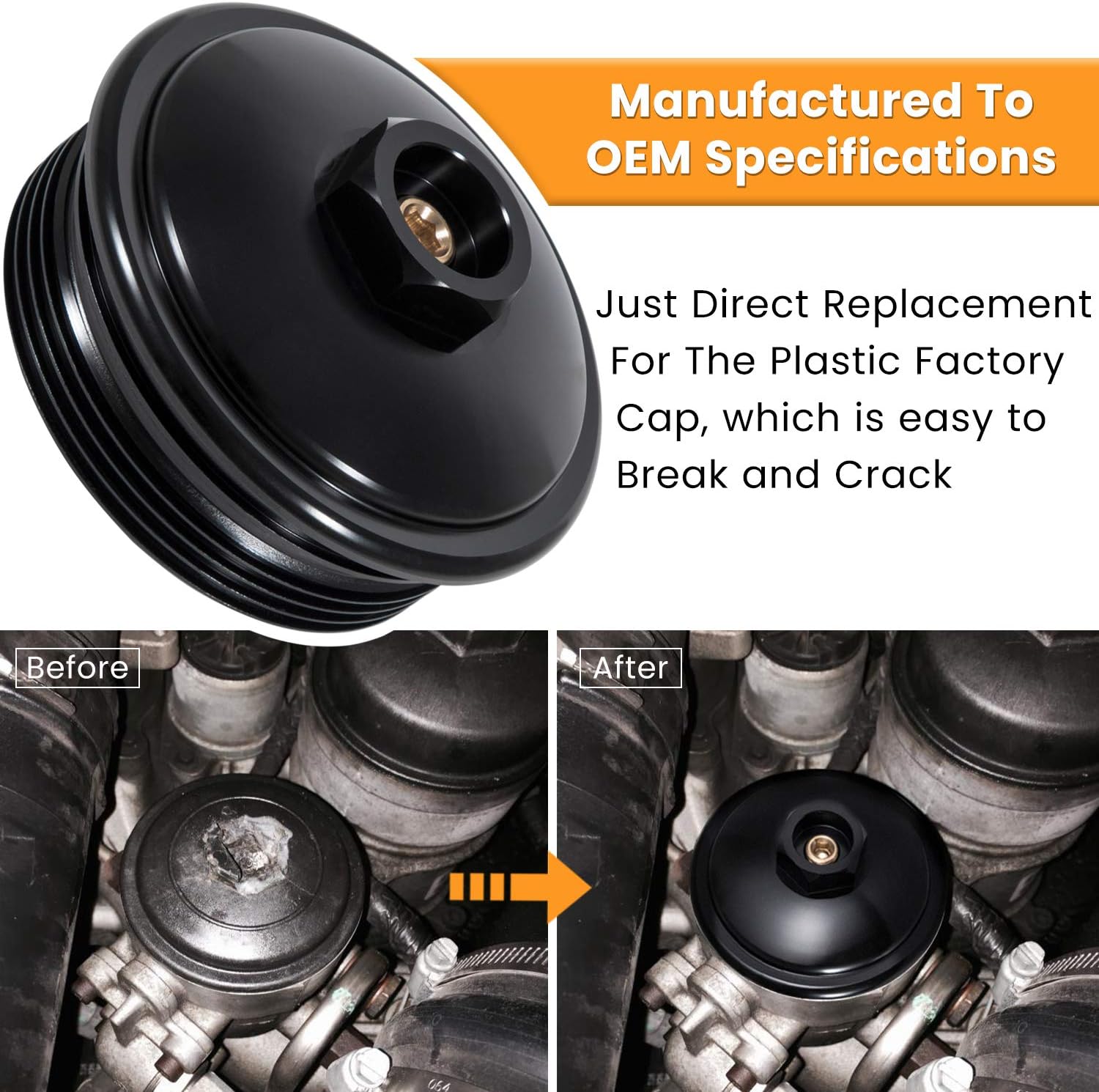 Fuel Filter Cap For Ford 6.0L Powerstroke Diesel 2003-2007 F250 F350 F450 F550 F650 F750 Excursion E150 E250 E350 E450 Billet Aluminum (Black)