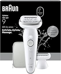 Braun Epilateur Electrique Femme Silk·épil 9, Etanche, Tête Pivotante pour une Epilation Facile, Coffret avec Sabot Tondeuse et Embout de Rasage, Argent, 9-041