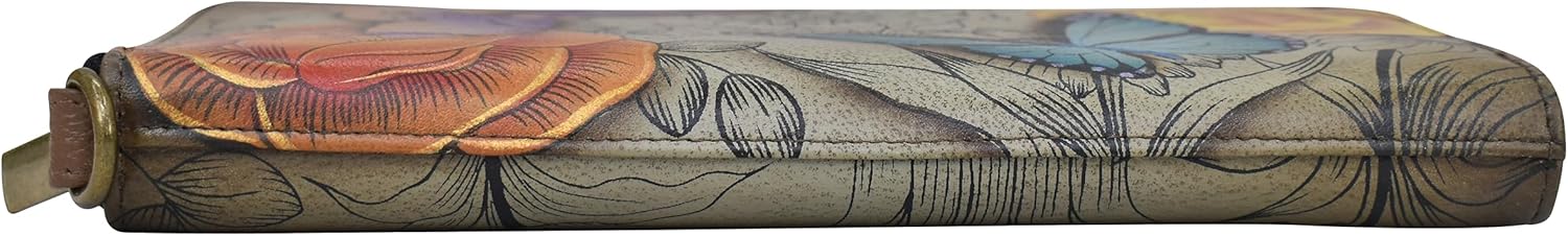 Anna by Anuschka Women's Hand Painted Leather Zip-Around Clutch, Summer Garden Denim, One Size