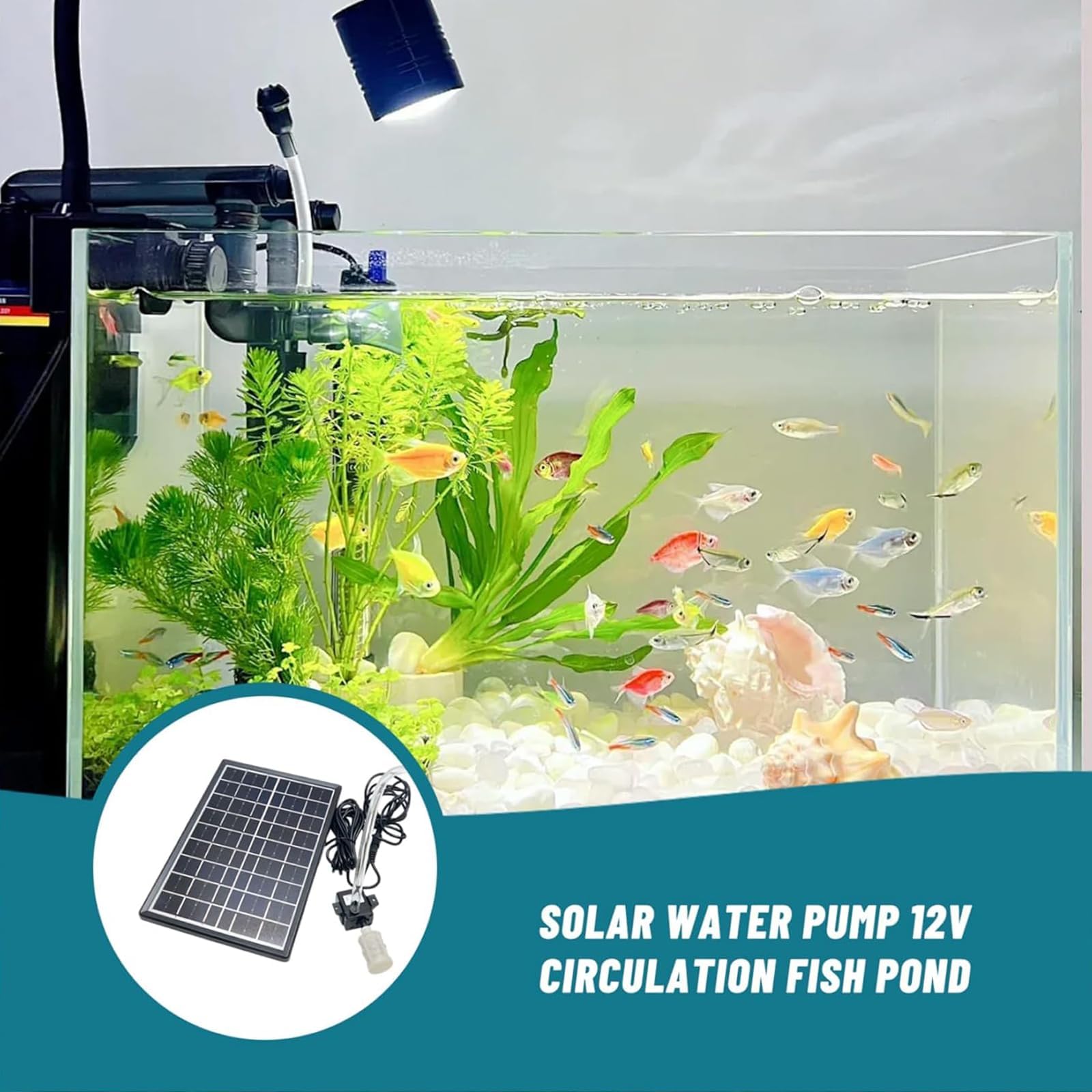 Bomba de Agua Solar para Estanque Exterior, Bomba Sumergible 12V DC 240L/h con Panel Solar 6W/9V y Tubo de 200cm, Kit Completo para Fuentes, Peceras y Jardines