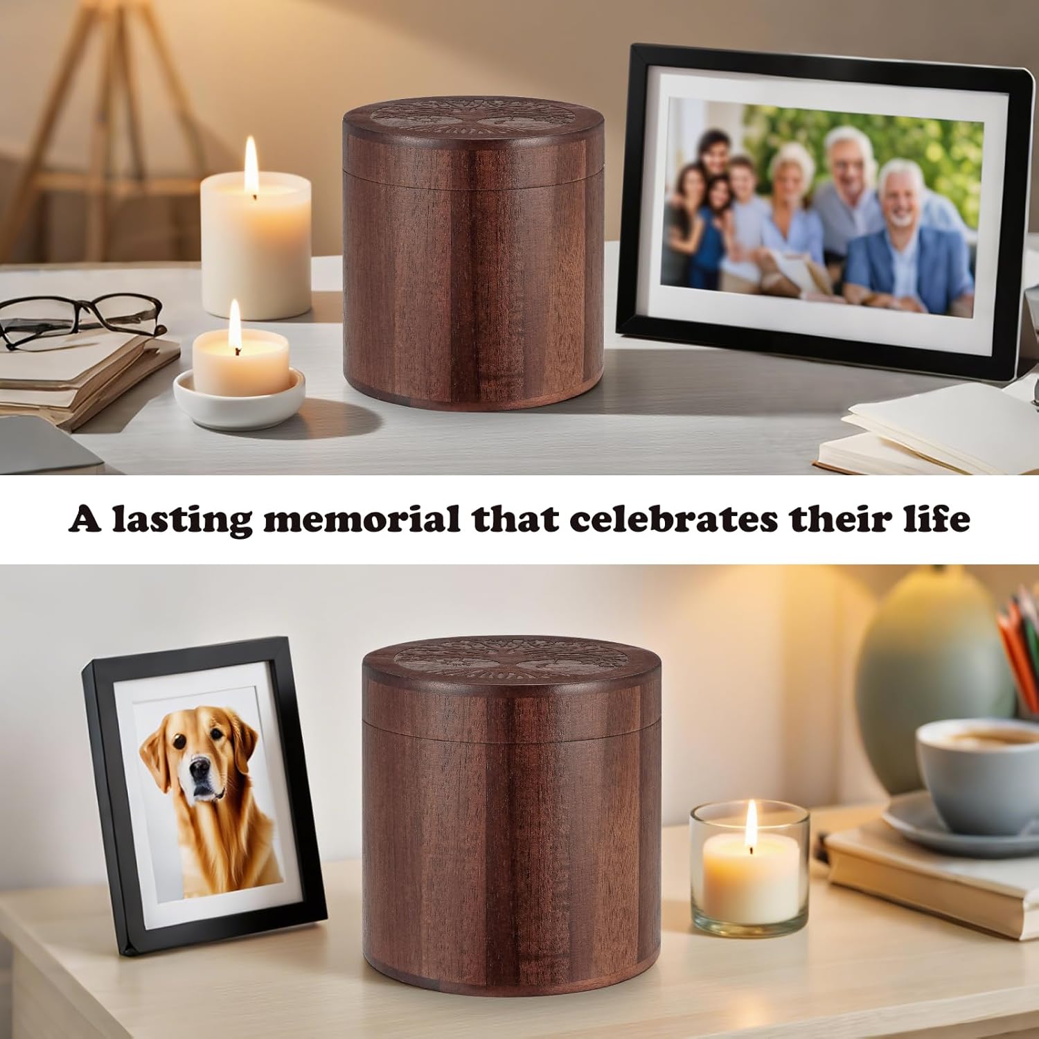 SOITIS Small Urns for Human Ashes Keepsake 3.94“ Acacia Wood Urn Mini Urns