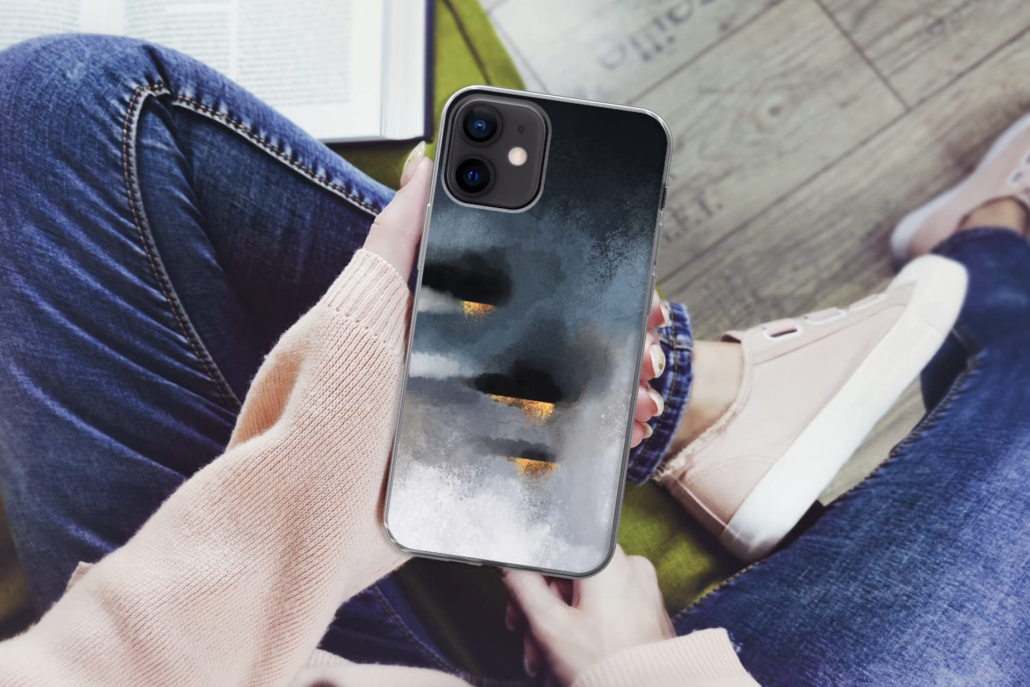 MuchoWow Funda para iPhone 12 - Nubes - Oro - Abstracto - Funda de Silicona/Funda Blanda para teléfono móvil