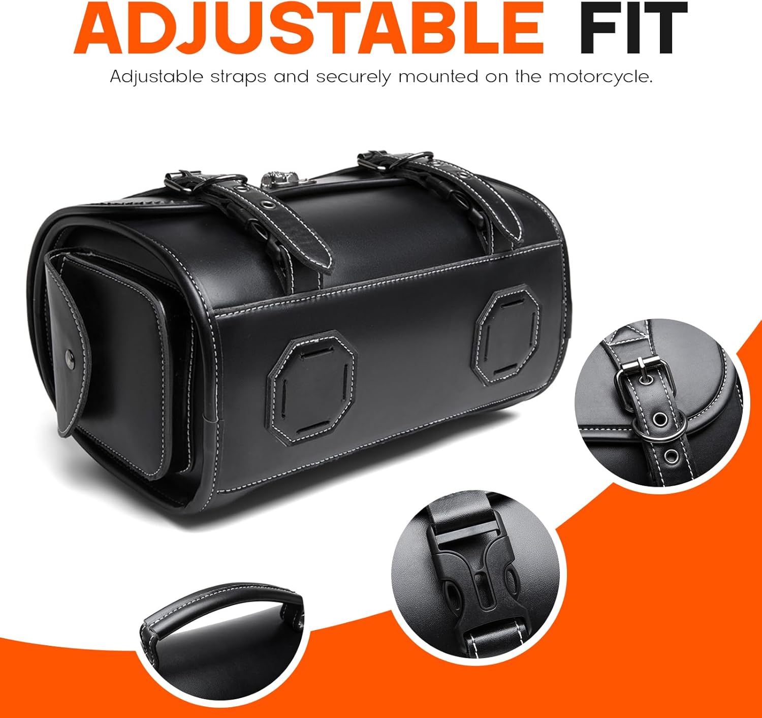 14.9L Motorcycle Fork Tool Bag With 2 Mounting Straps,PU Leather Roll Saddlebag For Front Fork, Handlebar & Sissy Bar Storage,Large Capacity Waterproof Fork Bag(Black, Metal Skull Pattern)